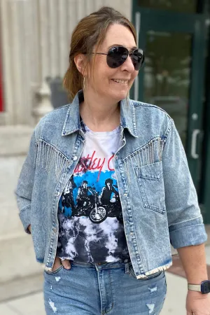 Patsy - Cropped Denim Jacket with Rhinestones
