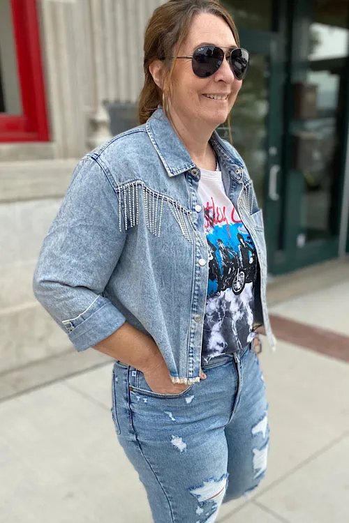 Patsy - Cropped Denim Jacket with Rhinestones