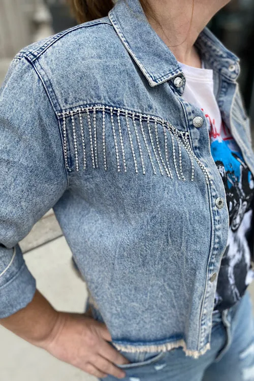 Patsy - Cropped Denim Jacket with Rhinestones