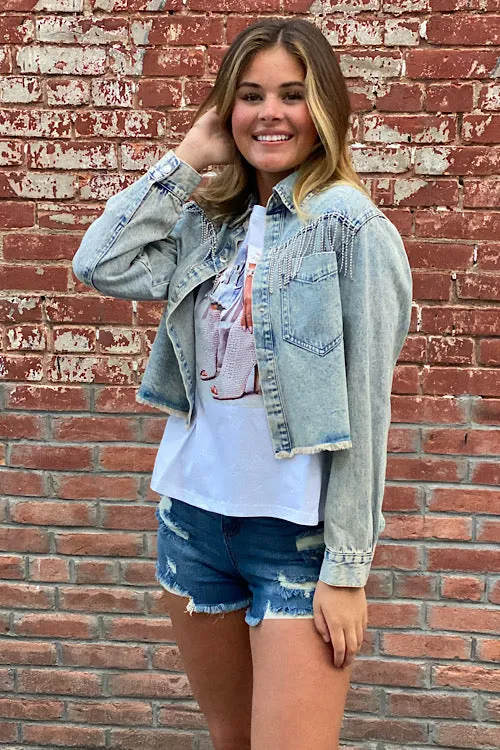 Patsy - Cropped Denim Jacket with Rhinestones