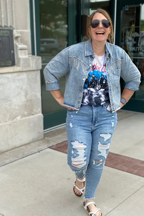 Patsy - Cropped Denim Jacket with Rhinestones