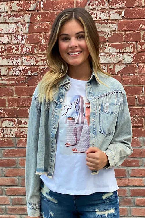 Patsy - Cropped Denim Jacket with Rhinestones