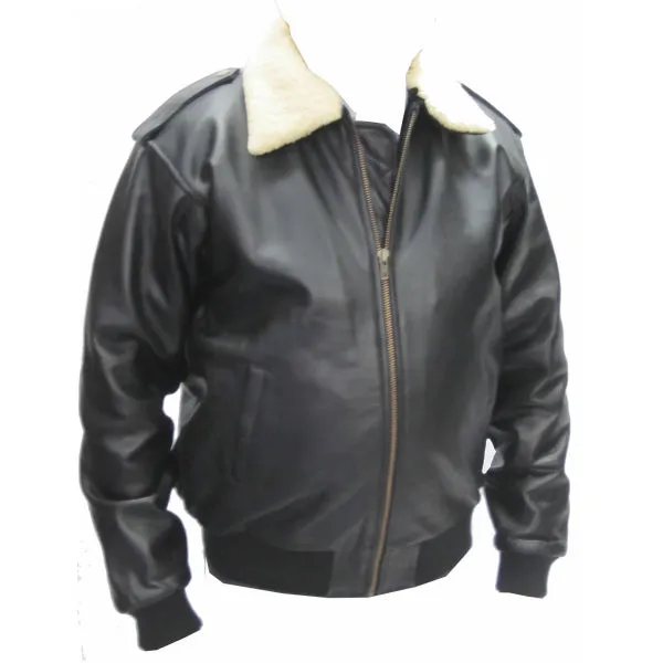 Pilot Bomber Fling Leather Jacket With fur Collar 158