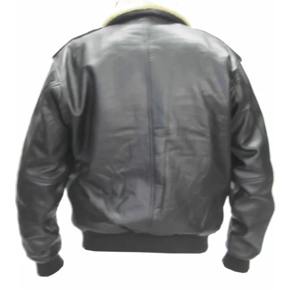 Pilot Bomber Fling Leather Jacket With fur Collar 158