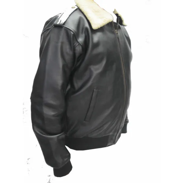 Pilot Bomber Fling Leather Jacket With fur Collar 158