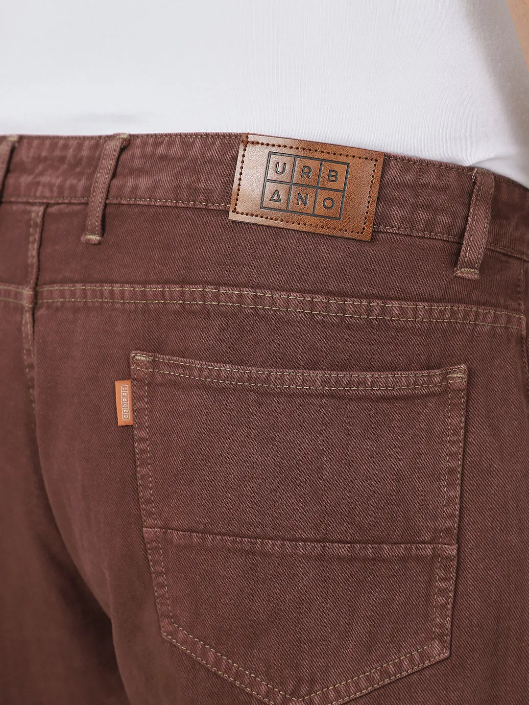 Plus Men's Brown Loose Baggy Fit Washed Jeans Non-Stretchable