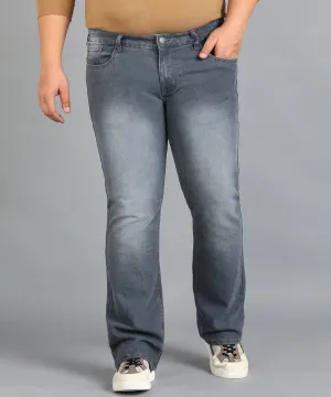 Plus Men's Grey Washed Bootcut Jeans Stretchable