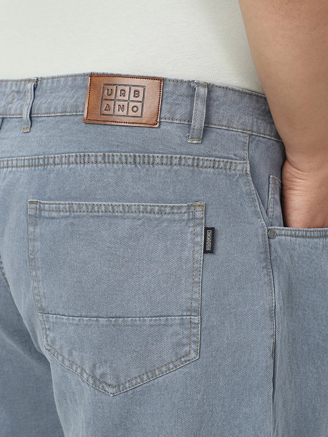 Plus Men's Light Grey Loose Baggy Fit Washed Jeans Non-Stretchable
