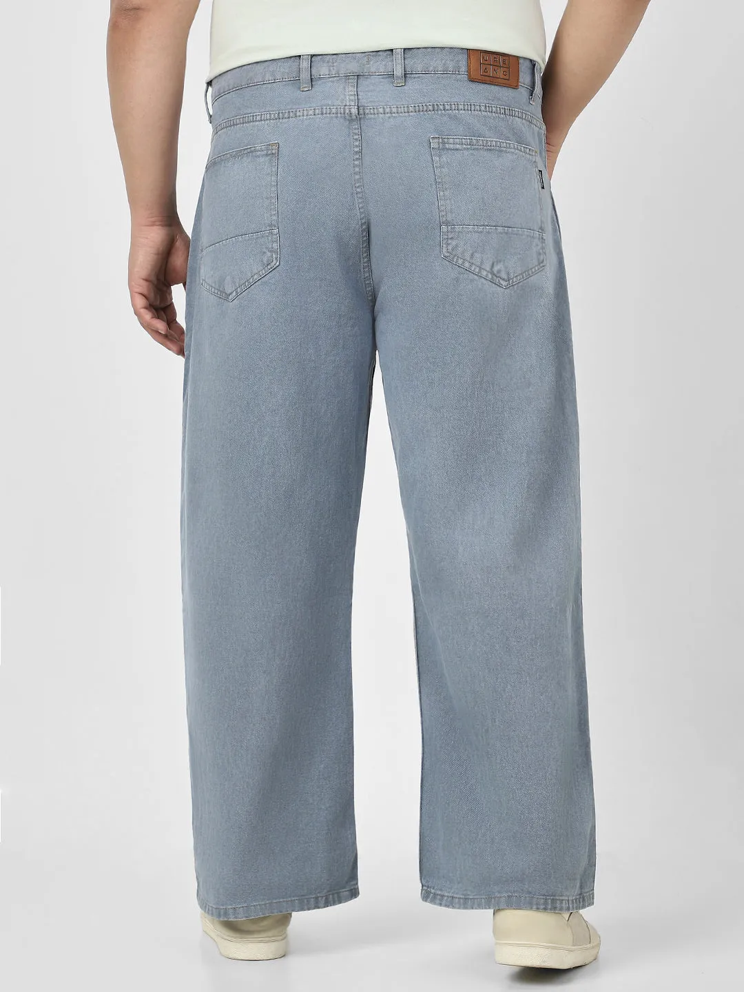 Plus Men's Light Grey Loose Baggy Fit Washed Jeans Non-Stretchable