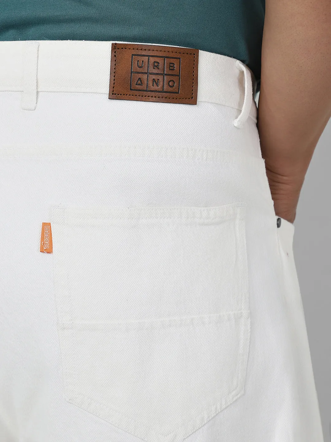 Plus Men's White Loose Baggy Fit Washed Jeans Non-Stretchable