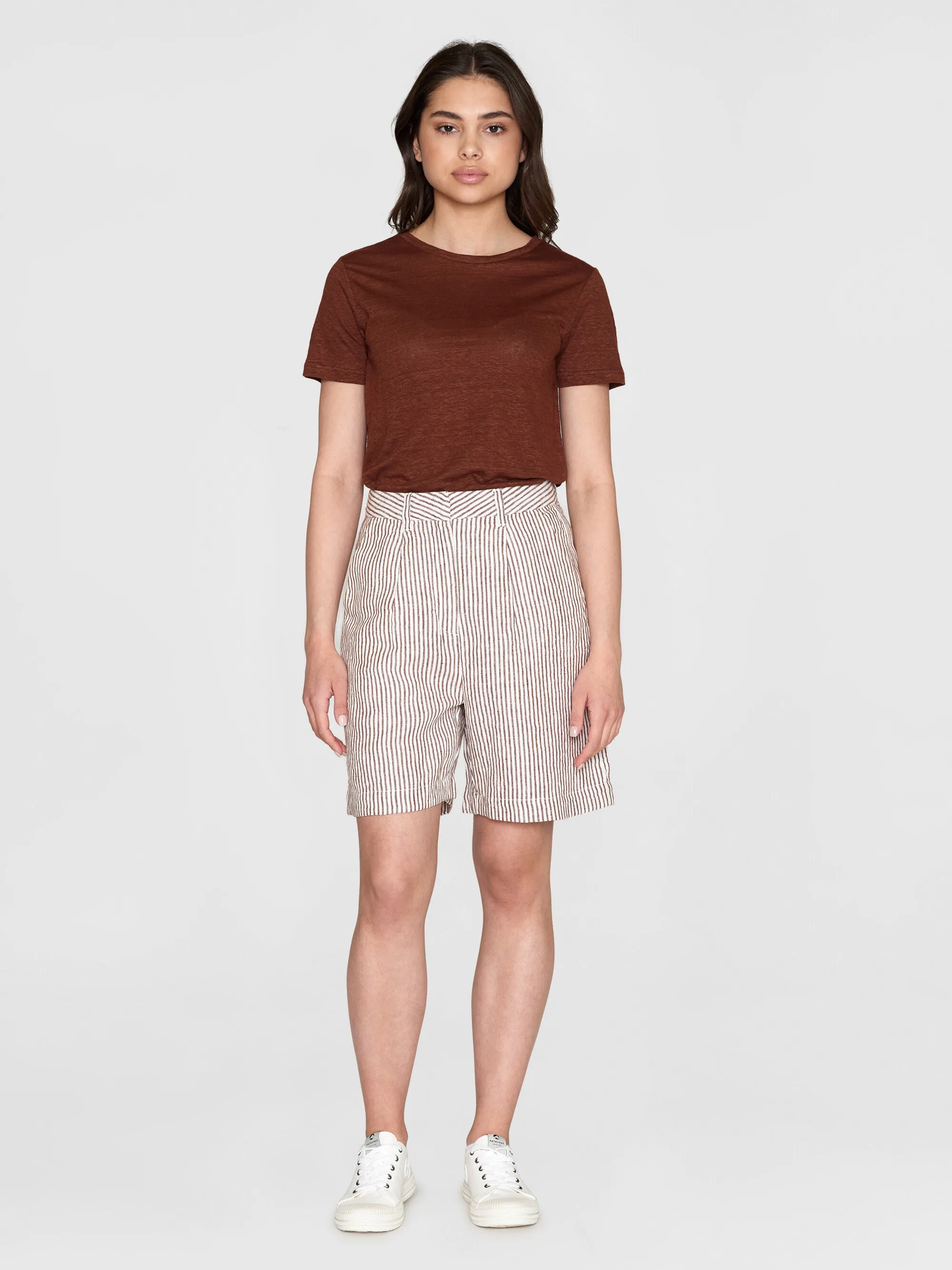 POSEY wide high-rise striped linen shorts - GOTS/Vegan - Brown stripe