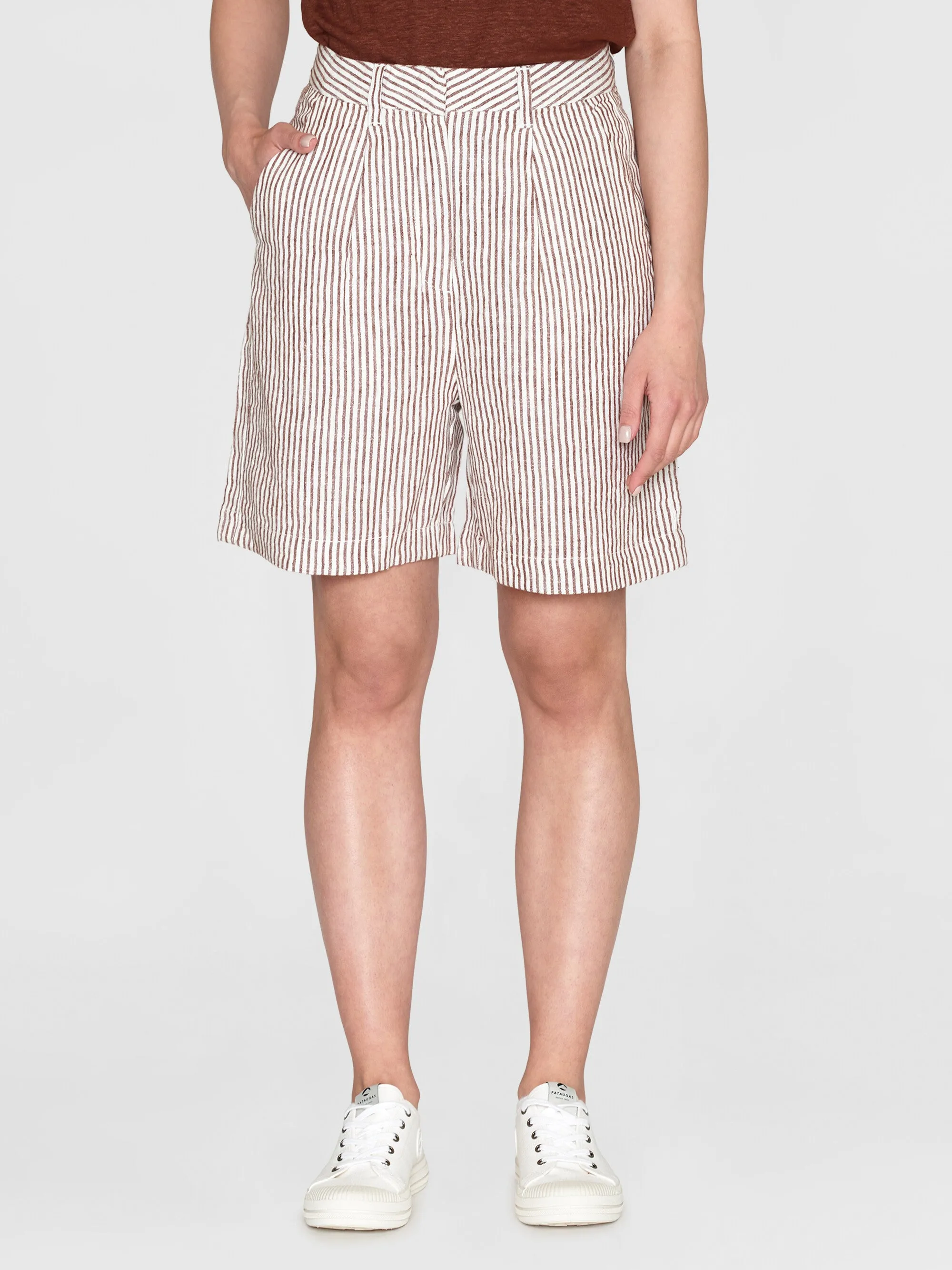 POSEY wide high-rise striped linen shorts - GOTS/Vegan - Brown stripe
