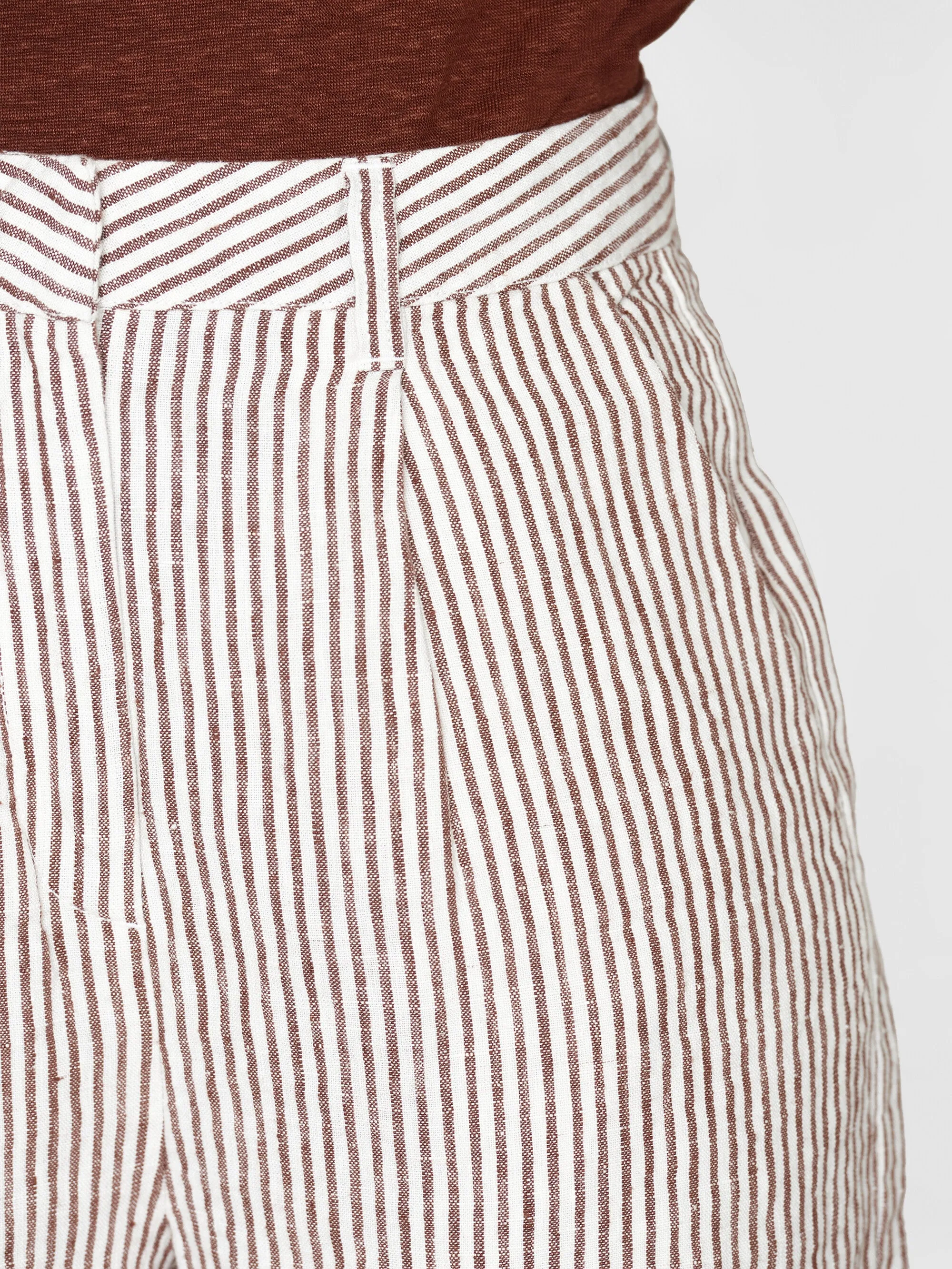 POSEY wide high-rise striped linen shorts - GOTS/Vegan - Brown stripe