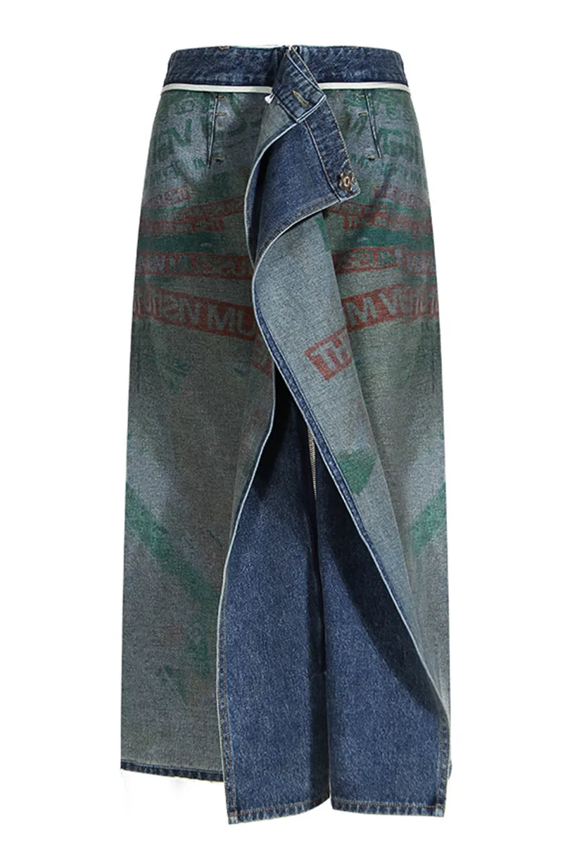 QF742 Wrap Riversible Denim Maxi Skirt