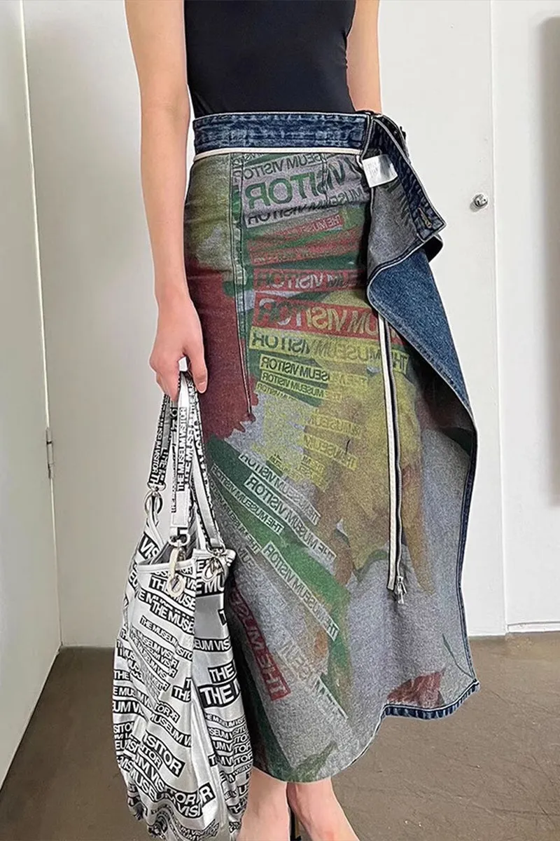 QF742 Wrap Riversible Denim Maxi Skirt