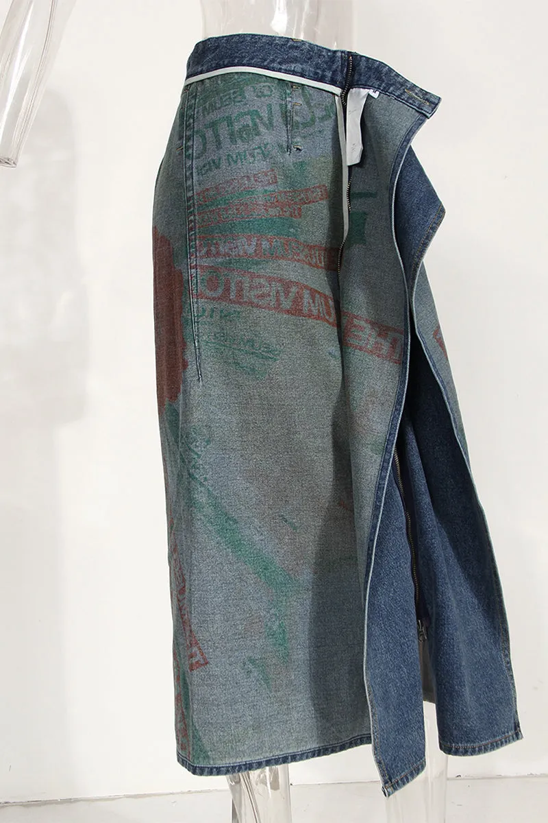QF742 Wrap Riversible Denim Maxi Skirt
