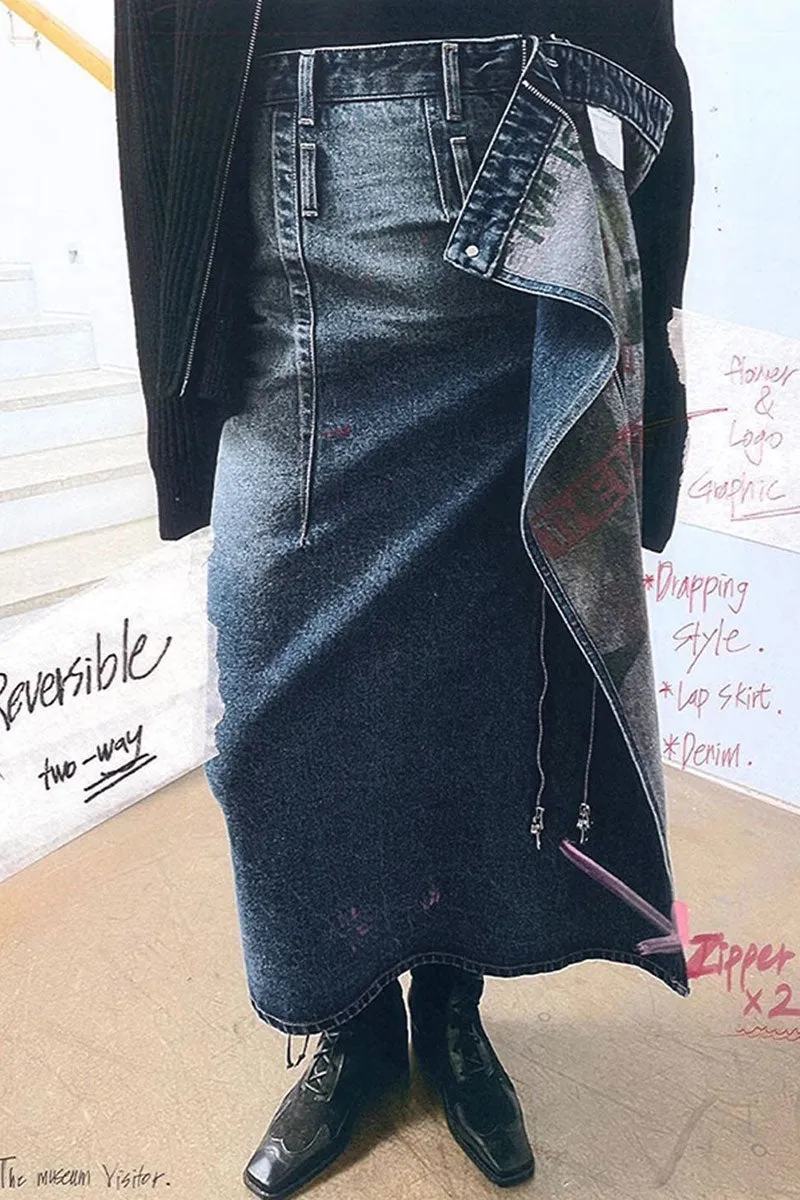 QF742 Wrap Riversible Denim Maxi Skirt