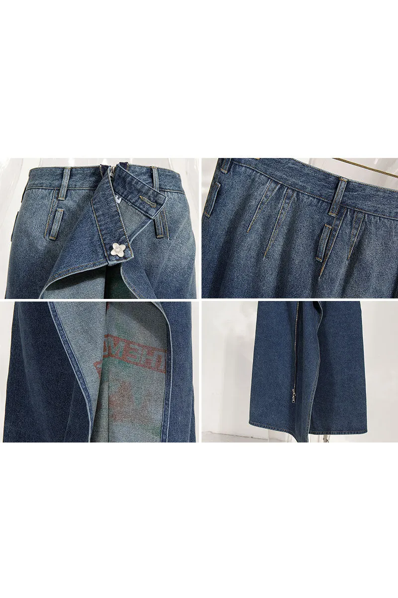 QF742 Wrap Riversible Denim Maxi Skirt