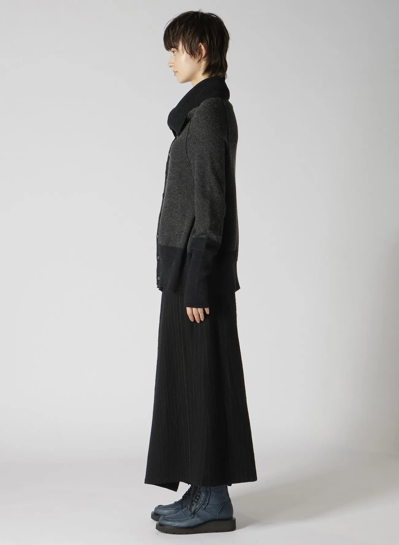 REVERSE STITCHES SIDE DRAPE CARDIGAN