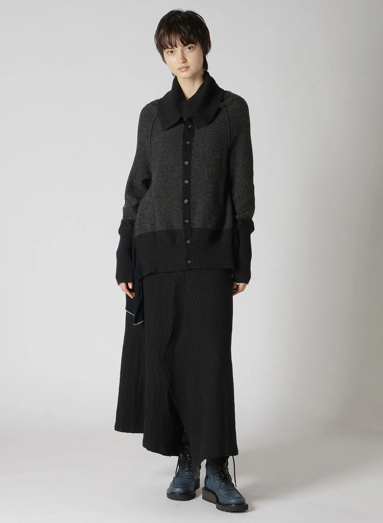 REVERSE STITCHES SIDE DRAPE CARDIGAN