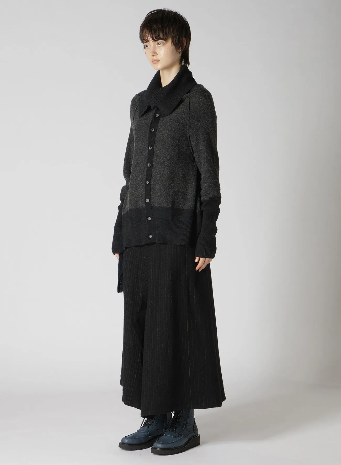 REVERSE STITCHES SIDE DRAPE CARDIGAN