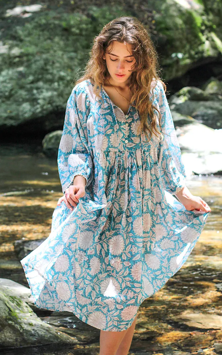 River Goddess 100% Cotton Midi Dress Hawa Sky Sunflower