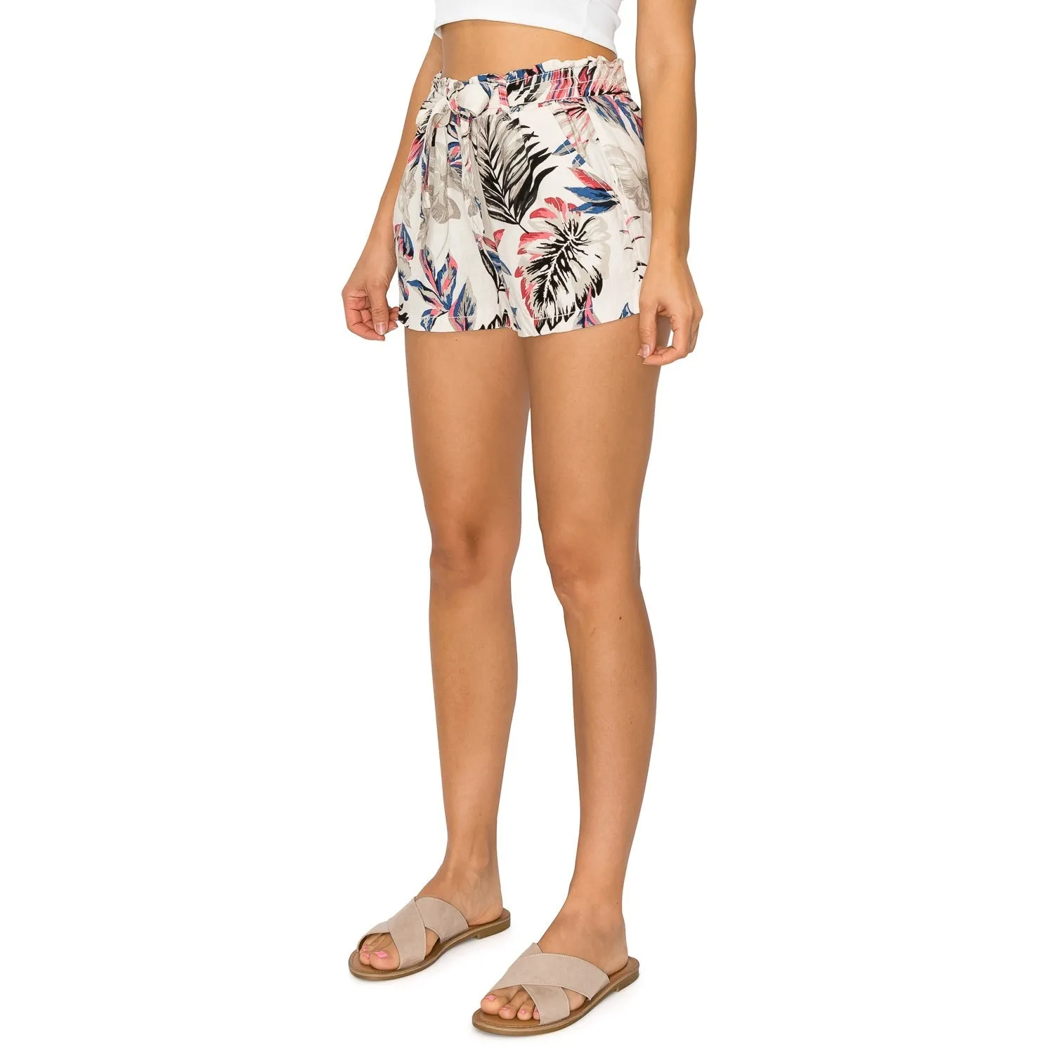 Self Tie Waist Linen Shorts - Floral