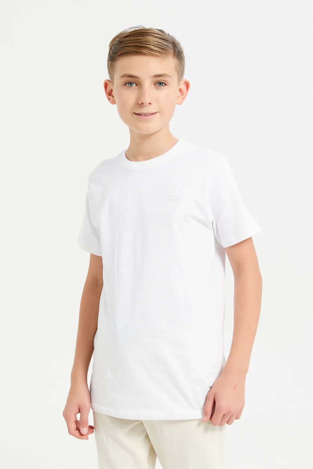 Senior Boys White Plain Short Sleeve T-Shirt (Pack of 2)