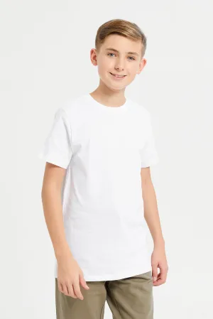 Senior Boys White Plain Short Sleeve T-Shirt (Pack of 2)
