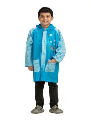 Sky Blue Adventure-Themed Raincoat for Boys