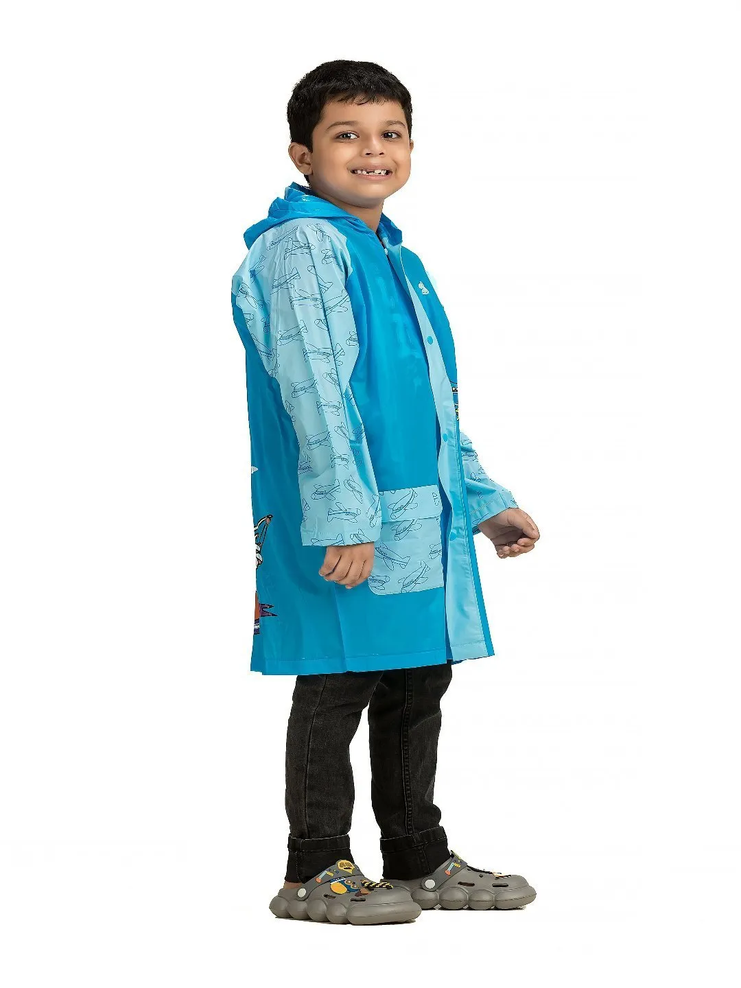 Sky Blue Adventure-Themed Raincoat for Boys