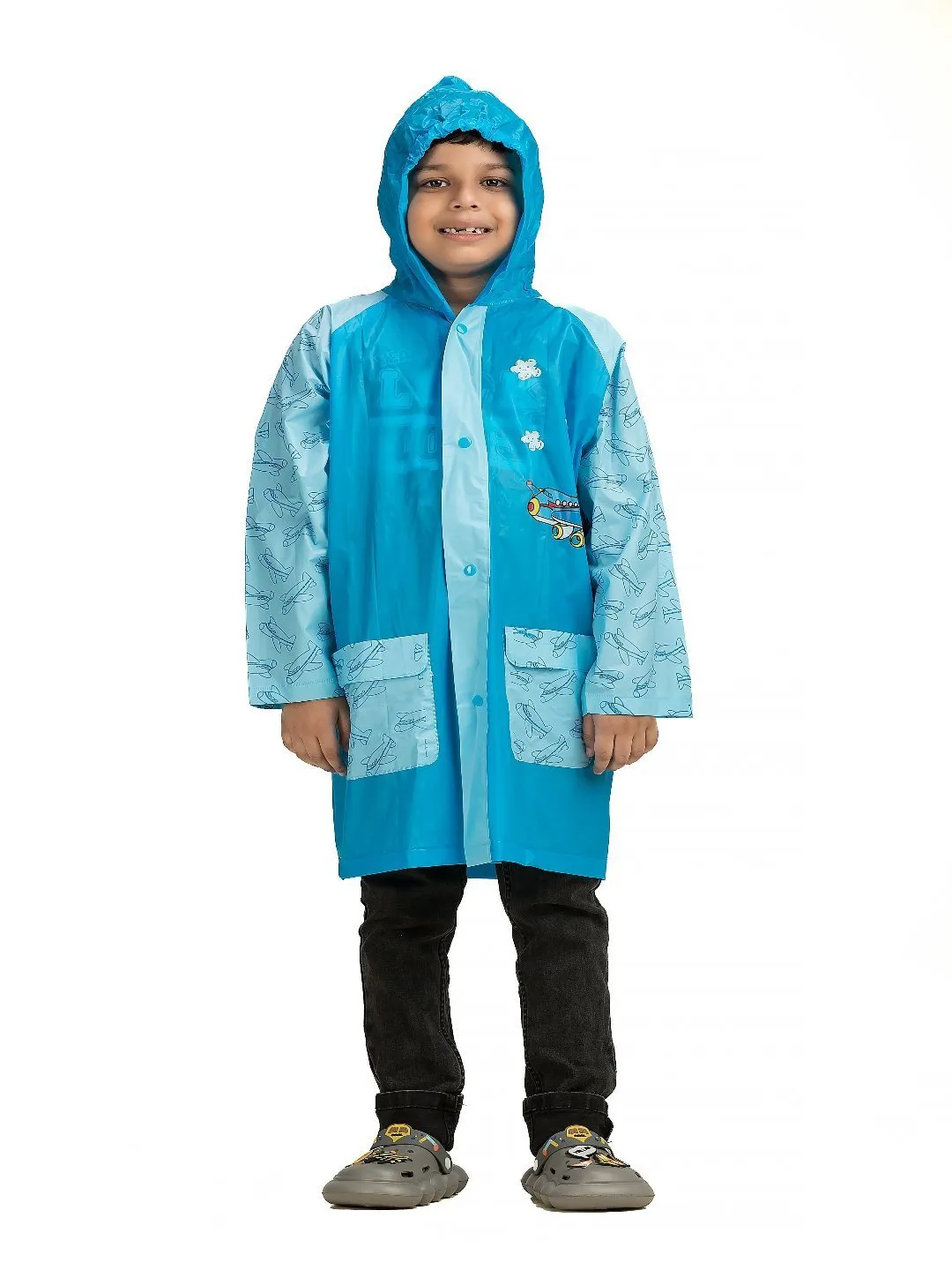 Sky Blue Adventure-Themed Raincoat for Boys