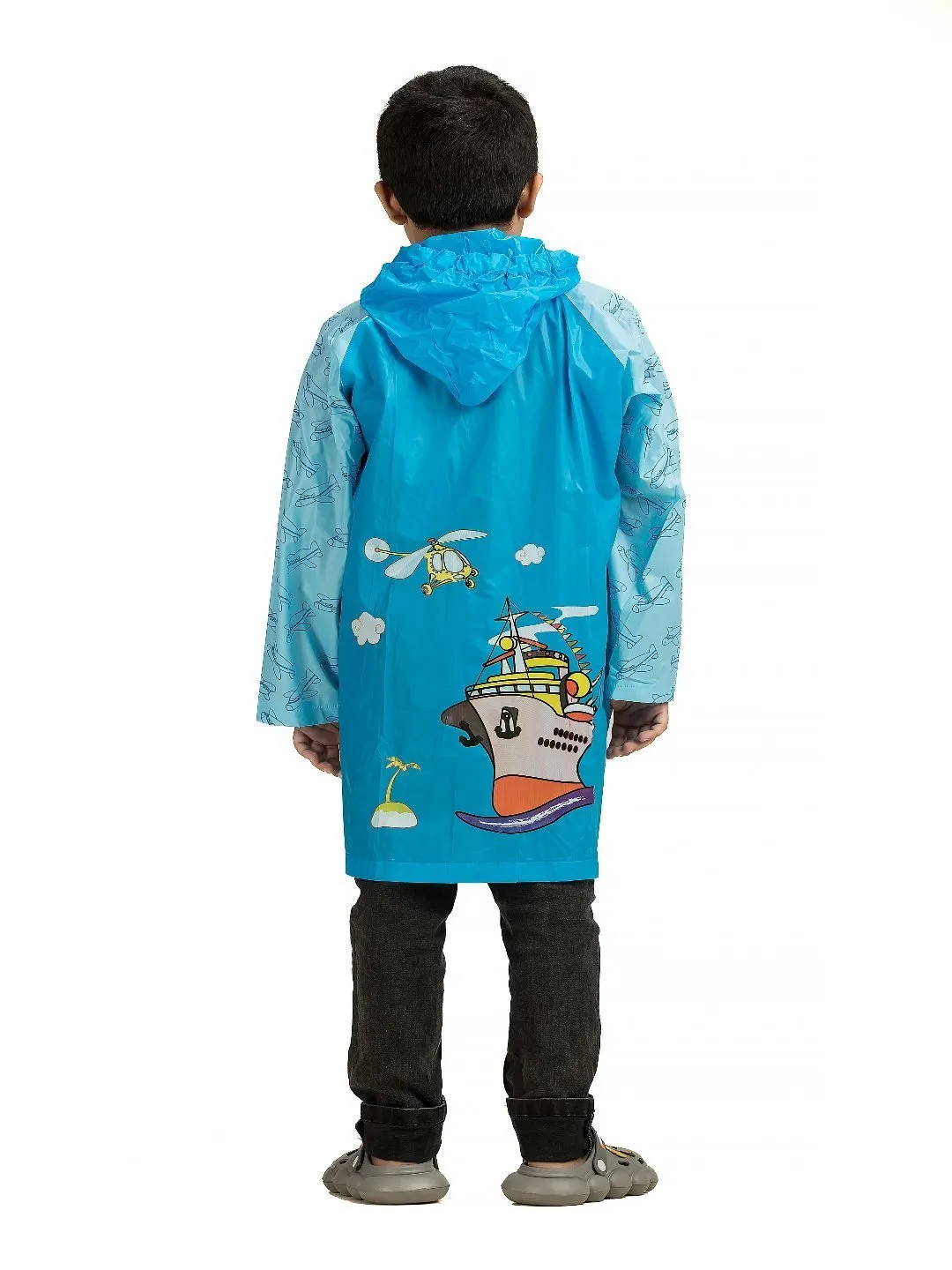 Sky Blue Adventure-Themed Raincoat for Boys