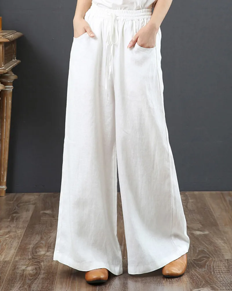 Solid color high waist wide leg pants