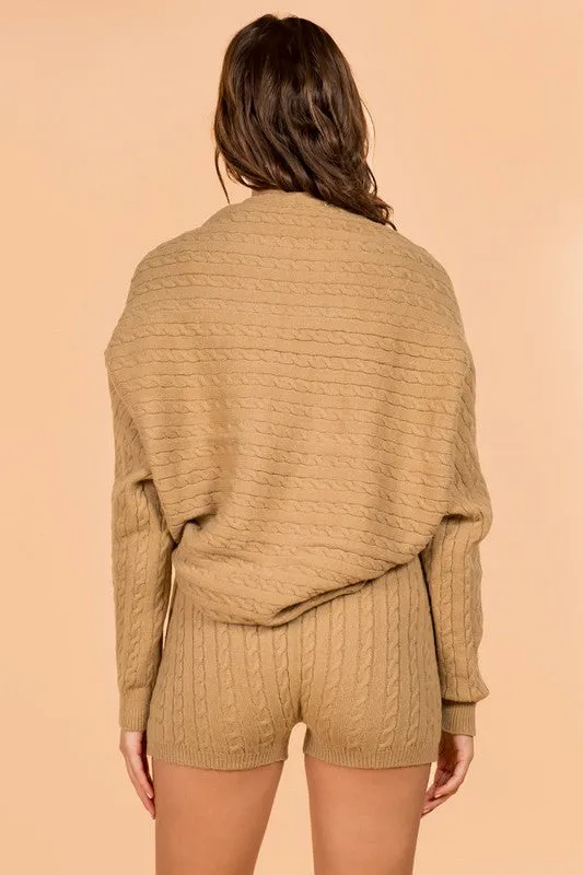 SOLID KNIT CROP TOP, SHORT AND CARDIGAN SET