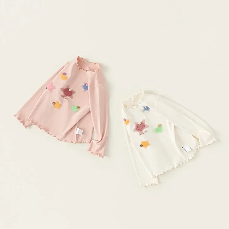 Stars Print Ruffled Long Sleeve Top