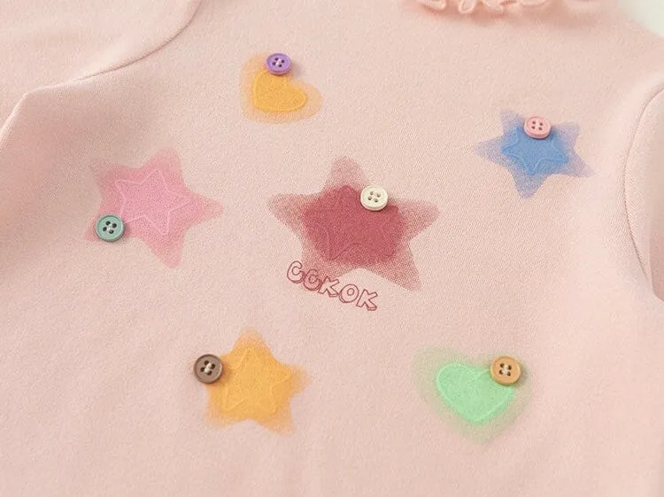 Stars Print Ruffled Long Sleeve Top