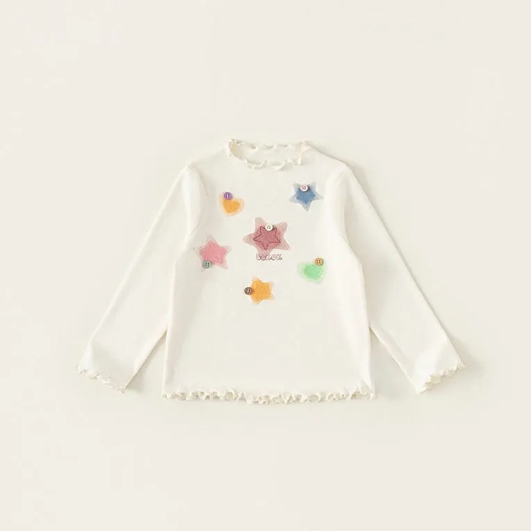 Stars Print Ruffled Long Sleeve Top
