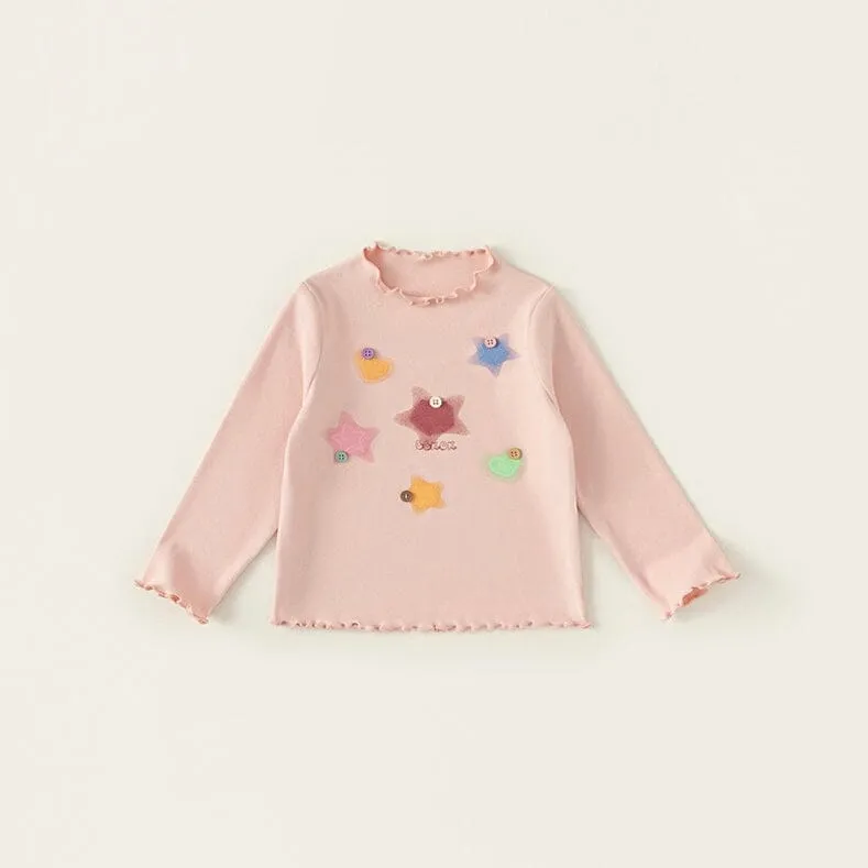 Stars Print Ruffled Long Sleeve Top
