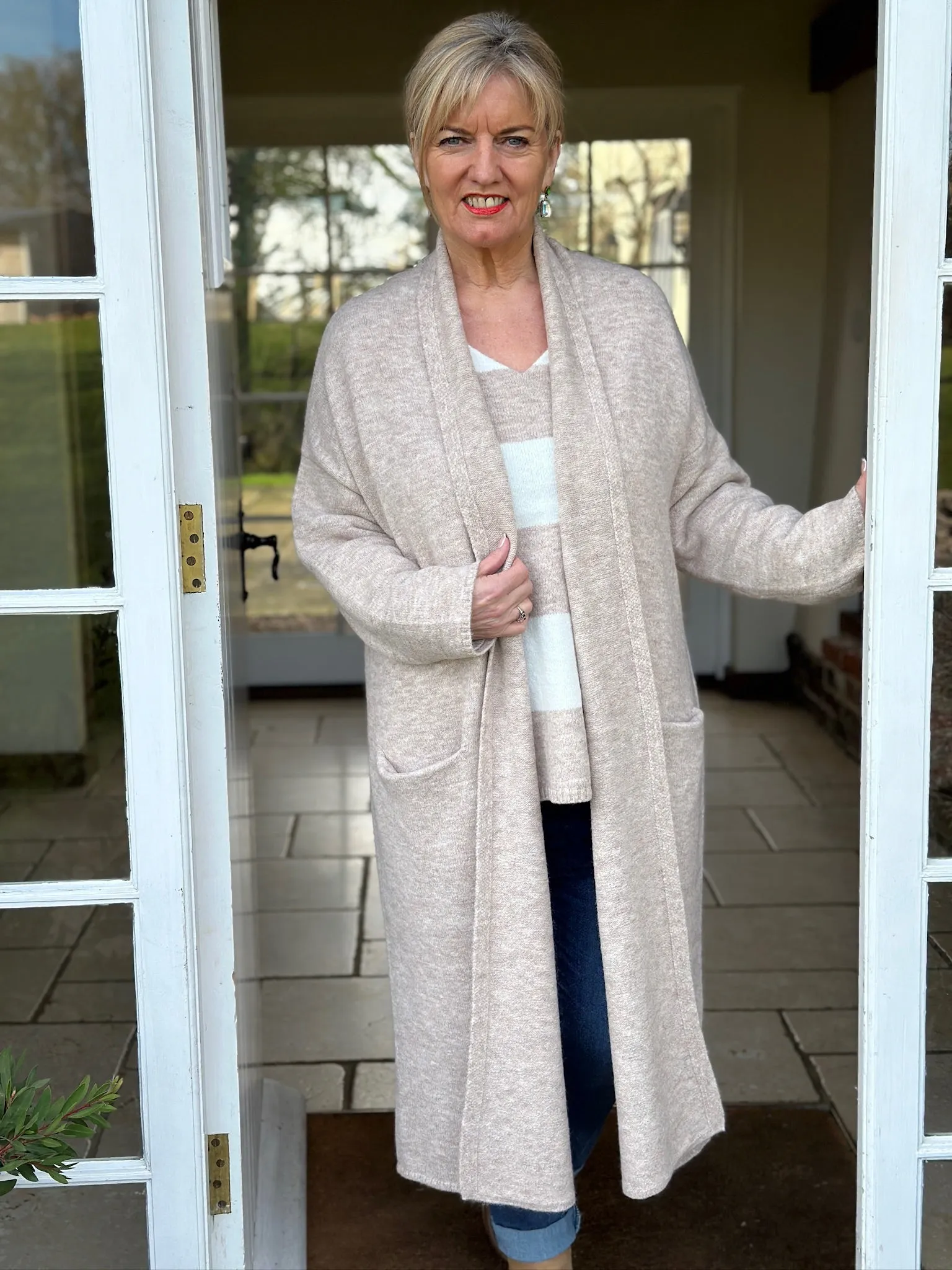 Striped V-Neck Sweater | Oatmeal