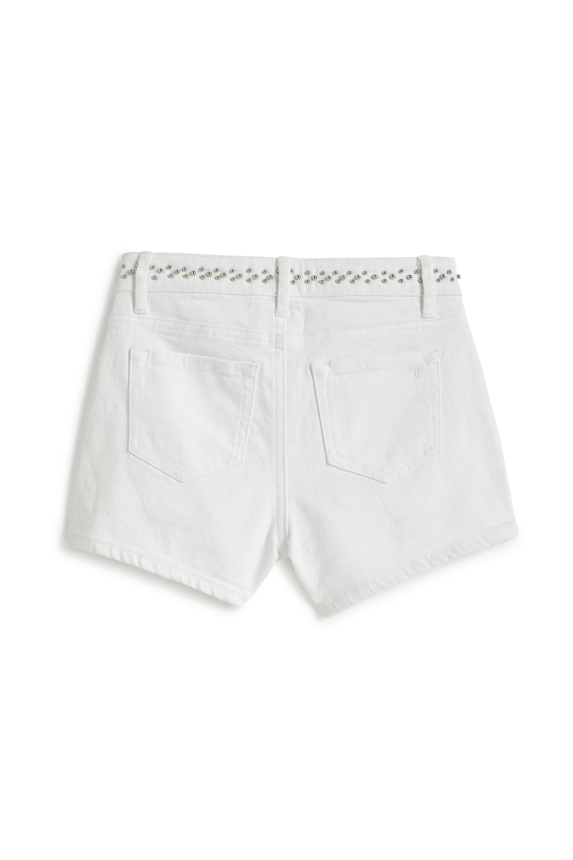 Studded Waistband High Rise Shorts In White