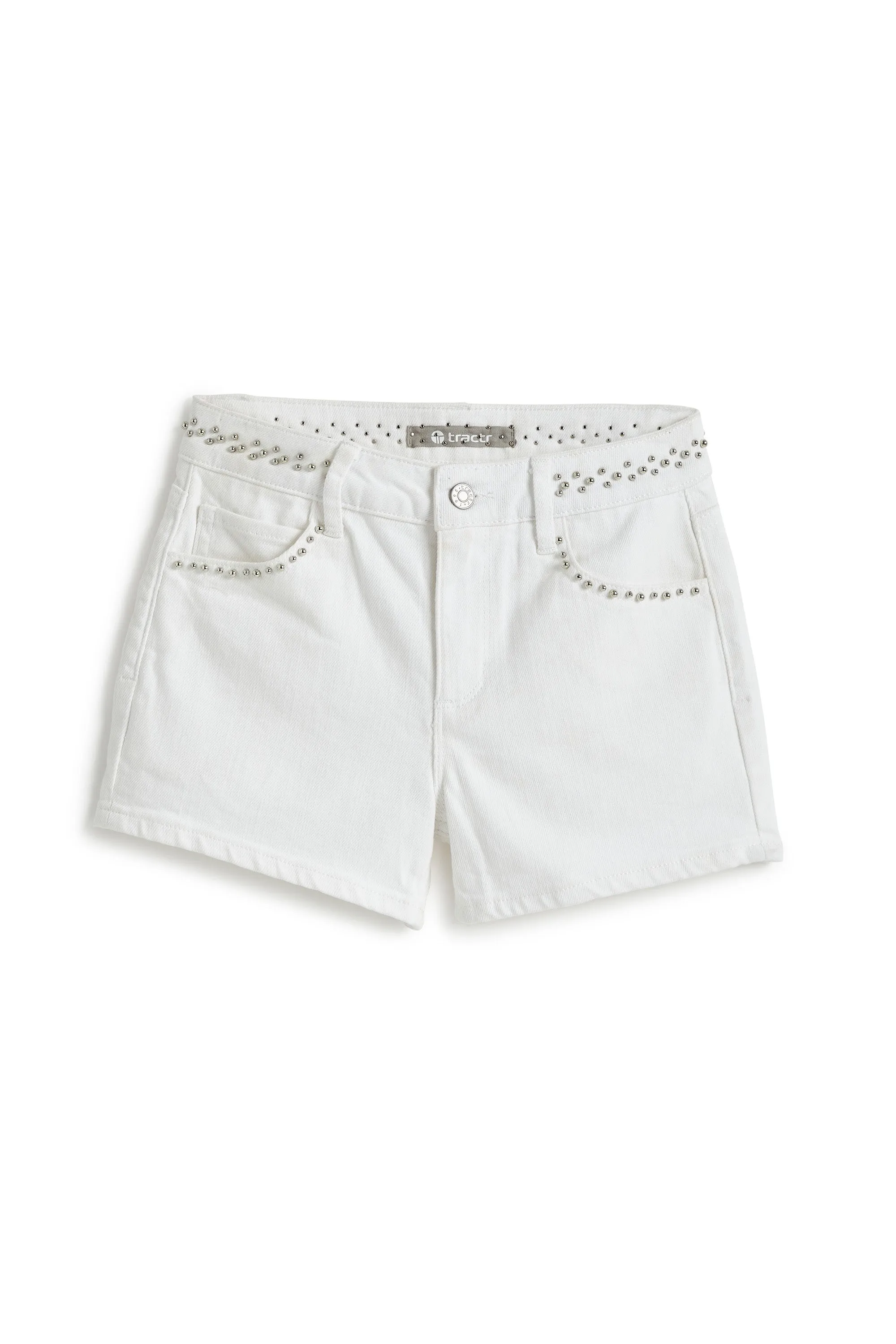 Studded Waistband High Rise Shorts In White