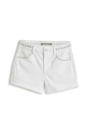 Studded Waistband High Rise Shorts In White