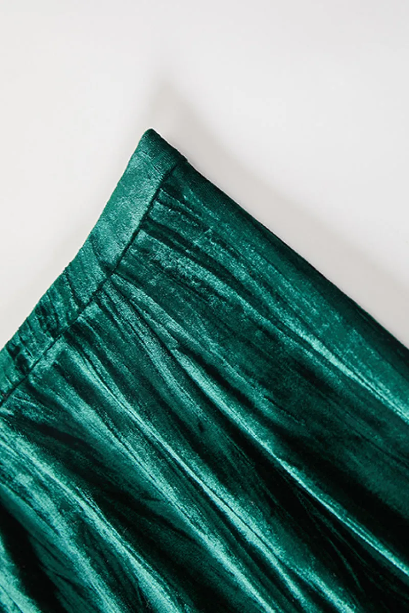 Textured Velvet Mermaid Maxi Skirt in Emerald Green