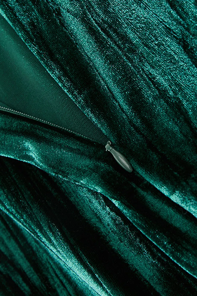 Textured Velvet Mermaid Maxi Skirt in Emerald Green