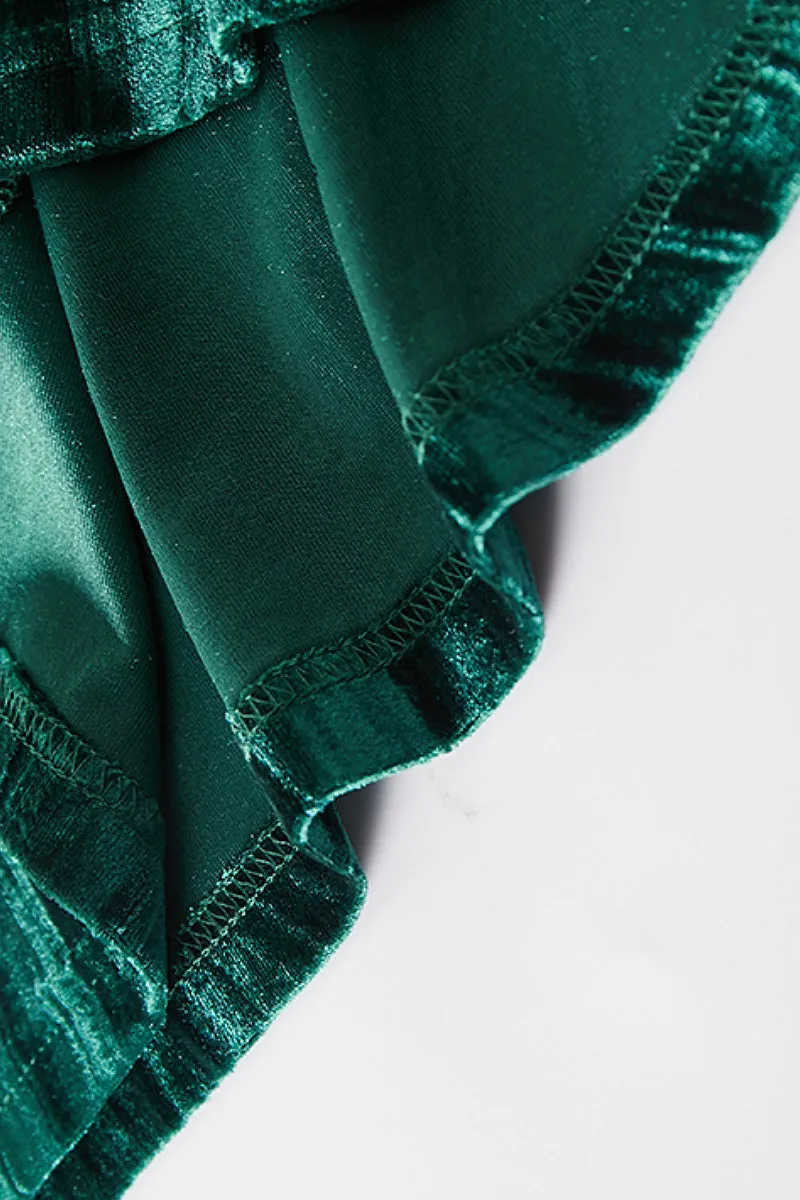 Textured Velvet Mermaid Maxi Skirt in Emerald Green
