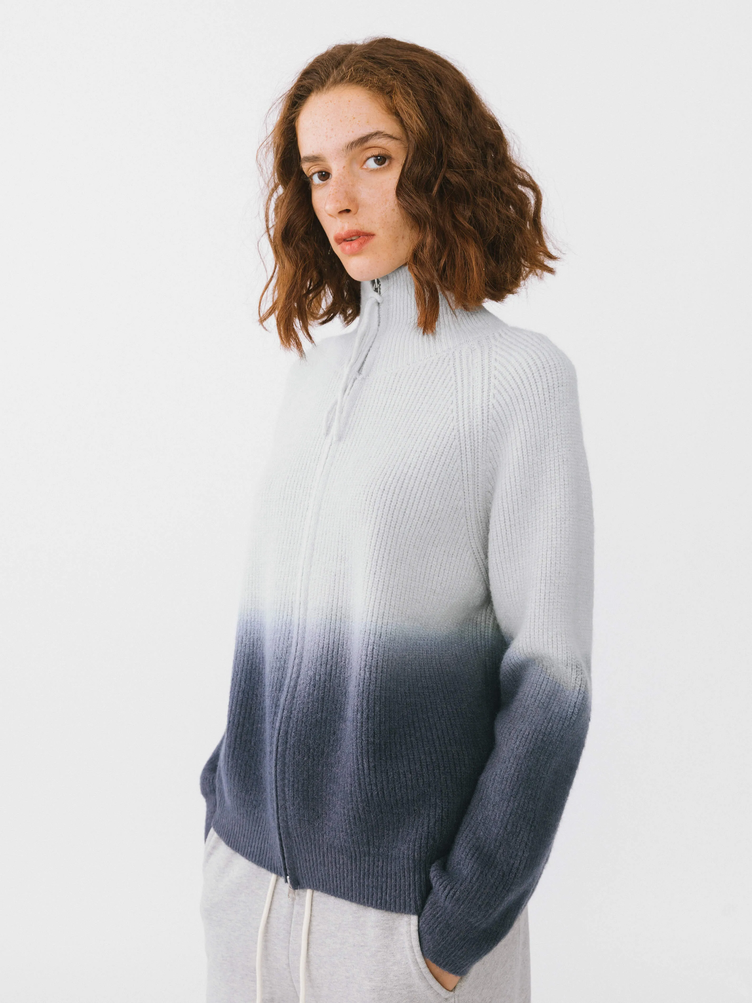 Tie-Dye Zipper Knit Cardigan