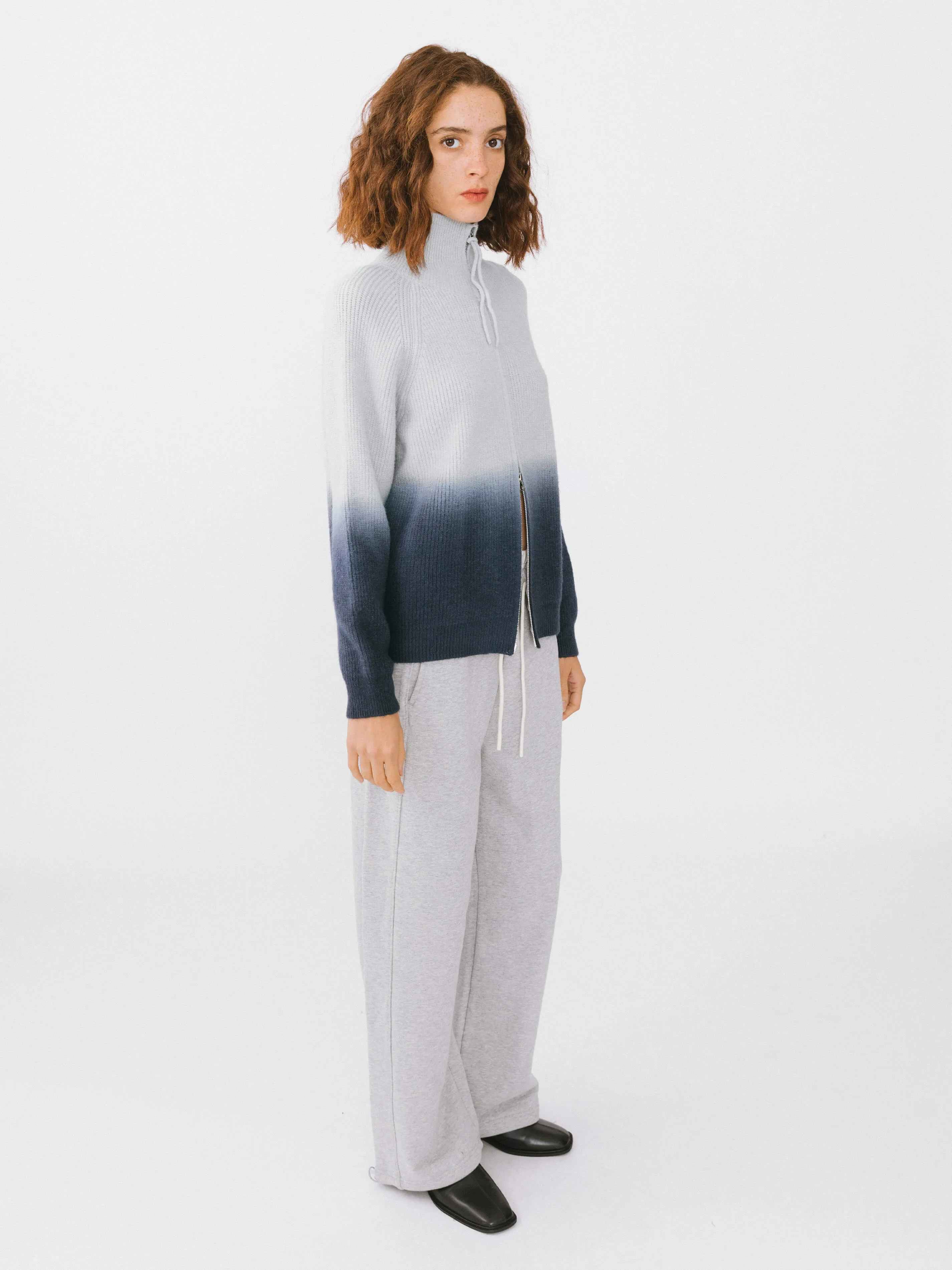 Tie-Dye Zipper Knit Cardigan
