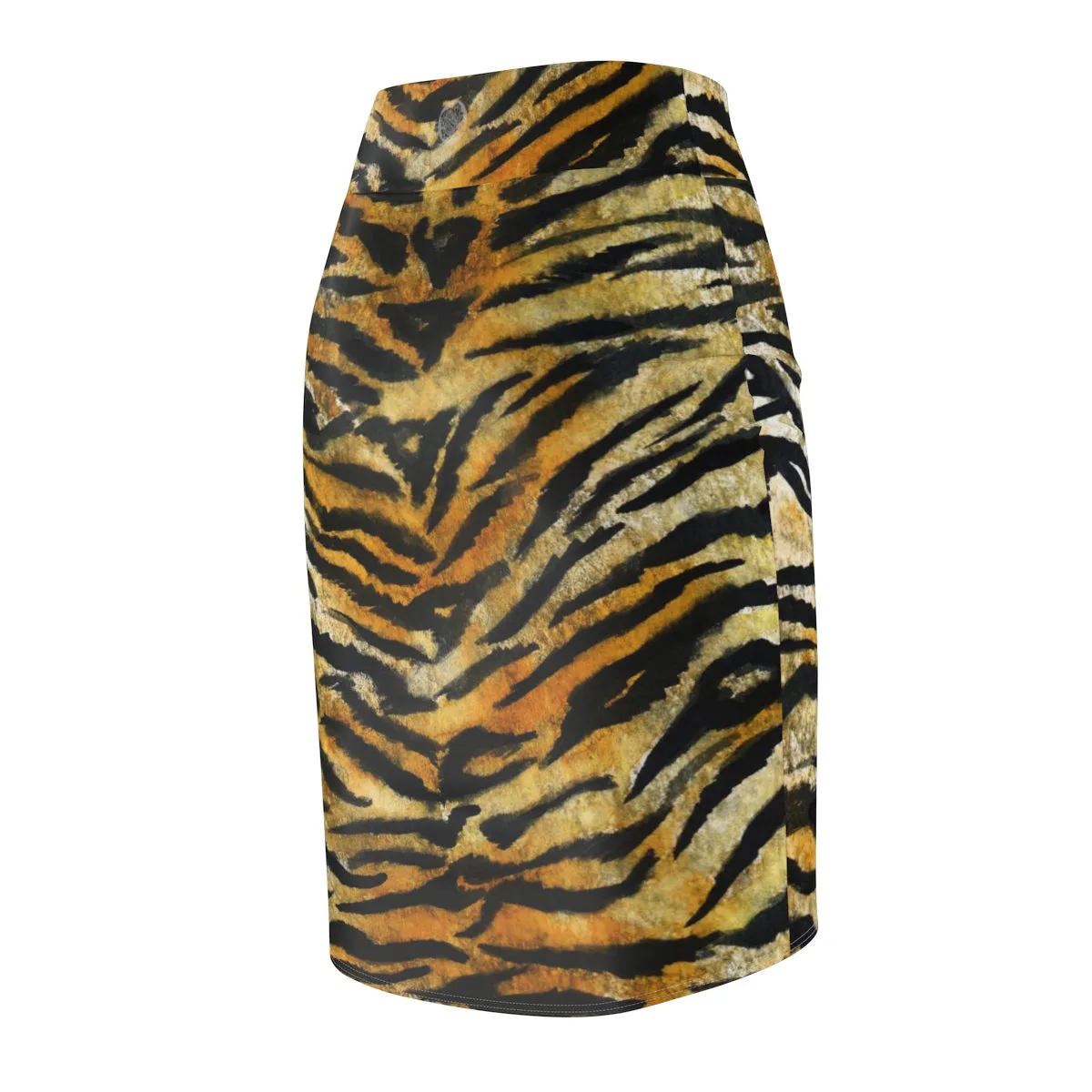 Tiger Striped Women's Pencil Skirt, Orange Brown Animal Print Pencil Skirt -Made in USA