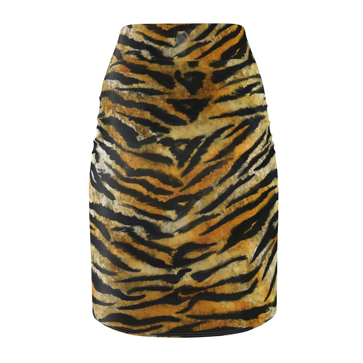 Tiger Striped Women's Pencil Skirt, Orange Brown Animal Print Pencil Skirt -Made in USA